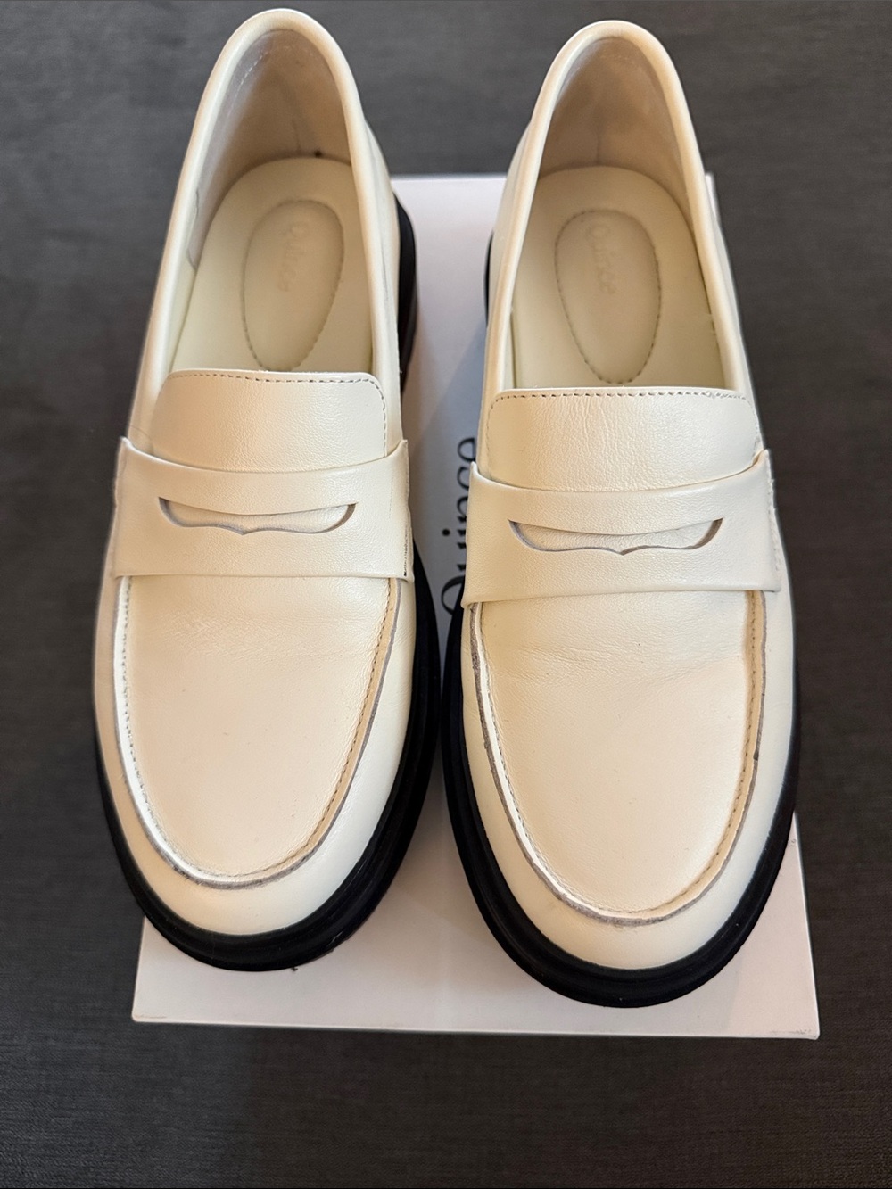 Quince Cream Leather Penny Loafers with Black Lug Sole - Picture 9 of 10